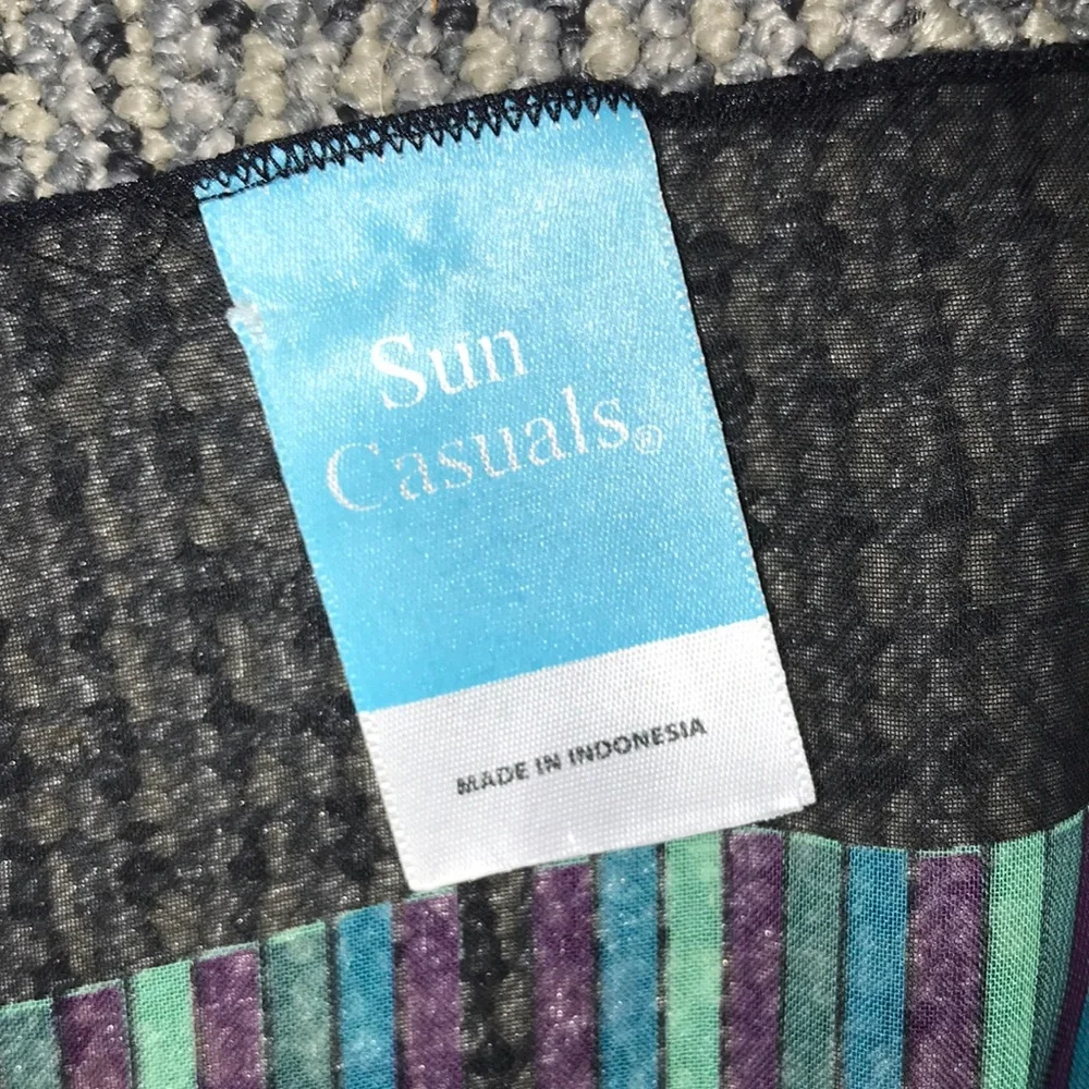 Sheer Black Scarf with Teal & Purple Stripe‎ Border